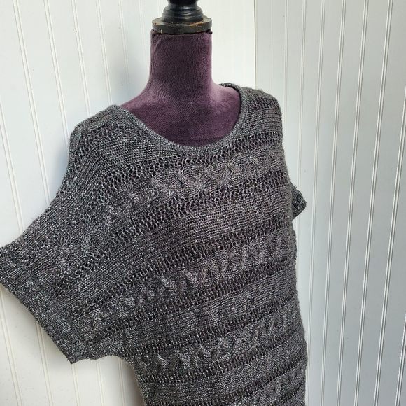 Express Brown Mohair Fuzzy Short Sleeved Metallic Thread Tunic Sweater Dress M - Picture 5 of 13